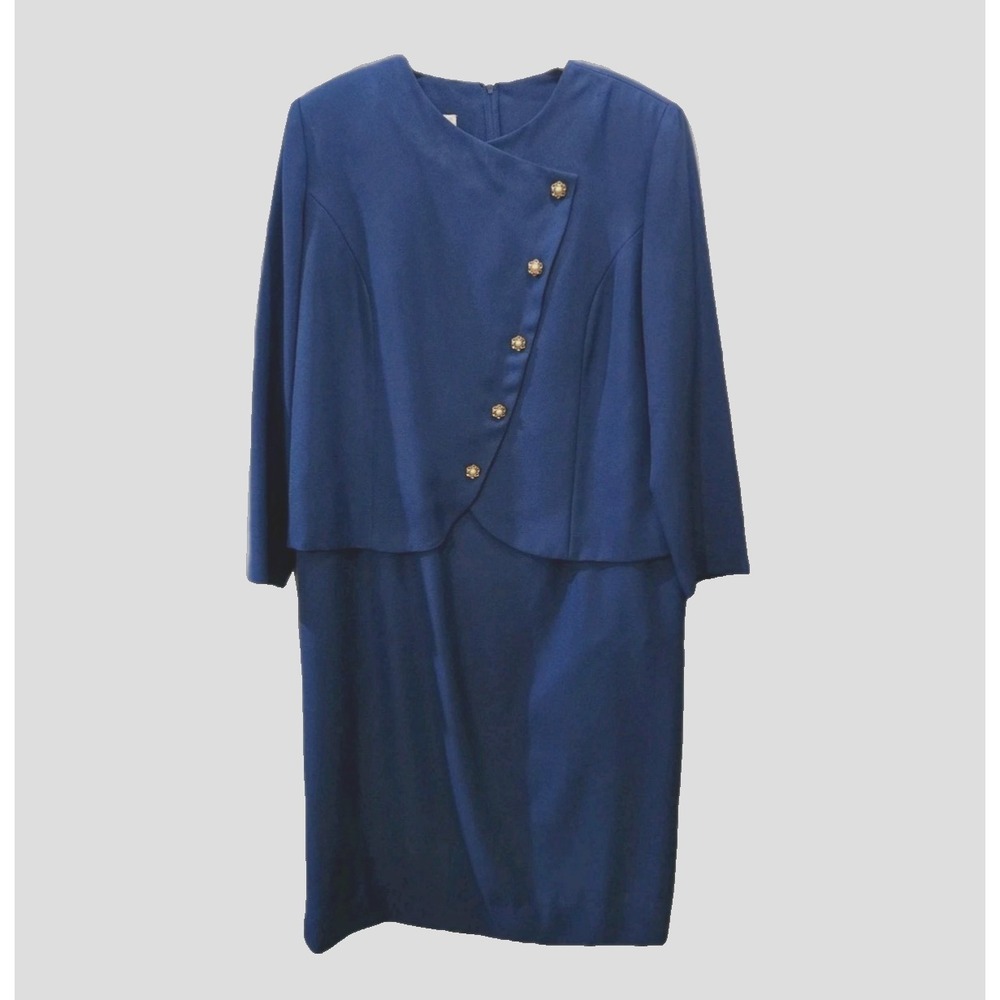 VTG Diane Roberts Royal Blue Dress Faux Pearl Gold Button Detail Classy‎ Size 12